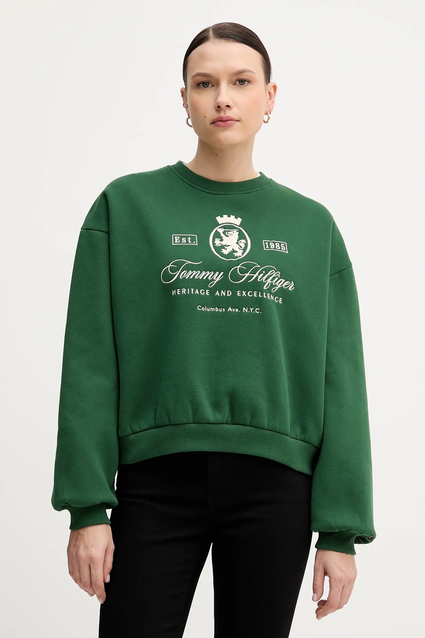 Levně Mikina Tommy Hilfiger dámská, zelená barva, WW0WW46128