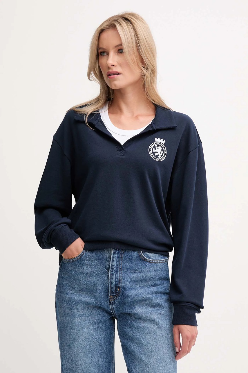 Levně Mikina Tommy Hilfiger dámská, tmavomodrá barva, s aplikací, UW0UW06078