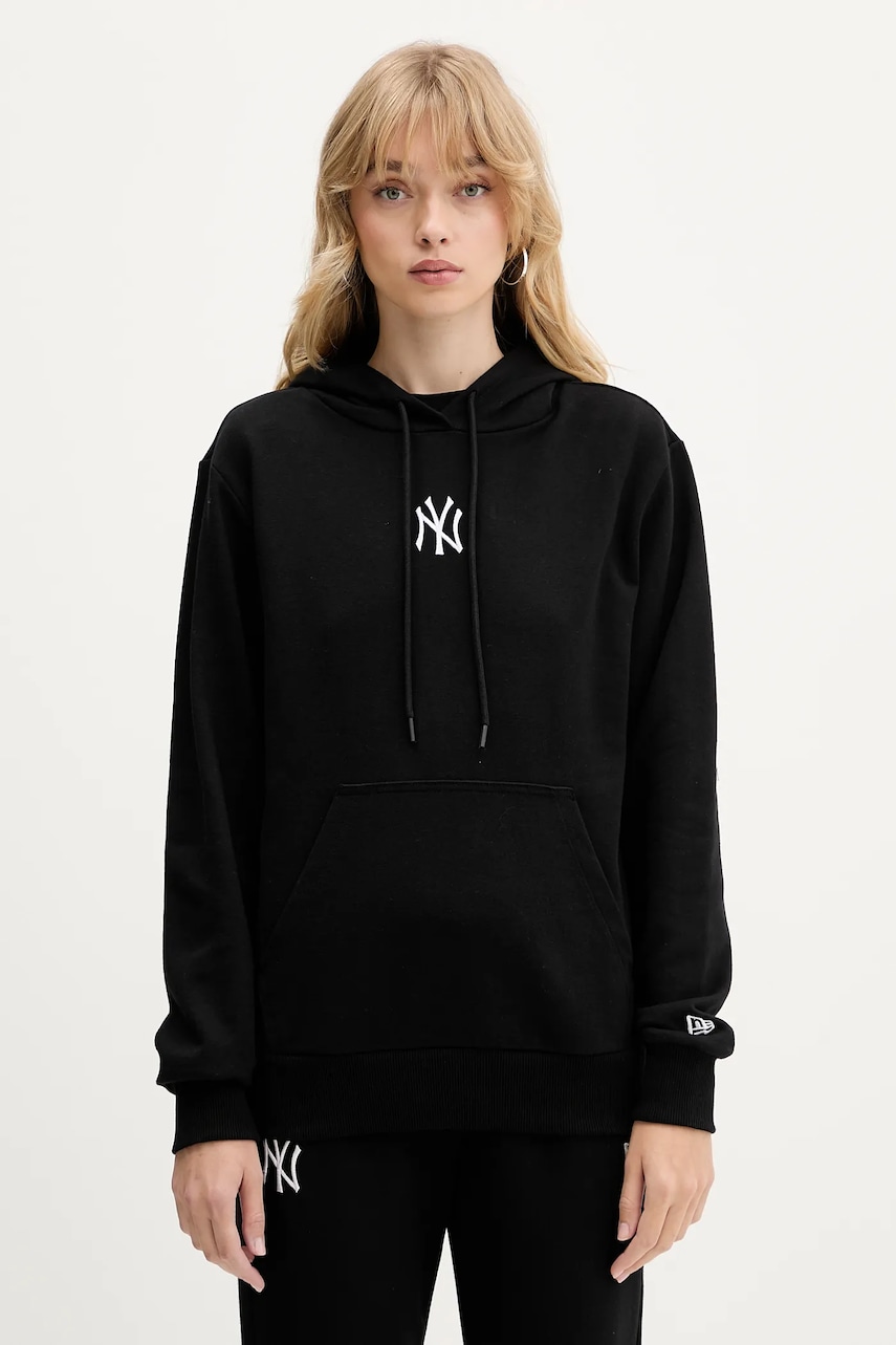 New Era bluză culoarea negru, cu glugă, cu imprimeu, 60684415