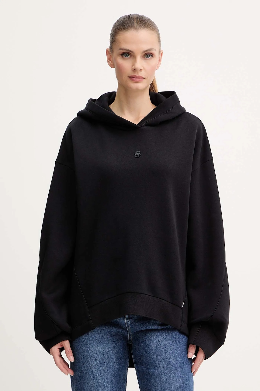 BOSS bluză culoarea negru, cu glugă, uni, 50550339