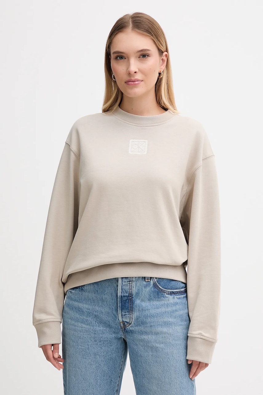 Levně Mikina Calvin Klein dámská, béžová barva, melanžová, LV044D203G
