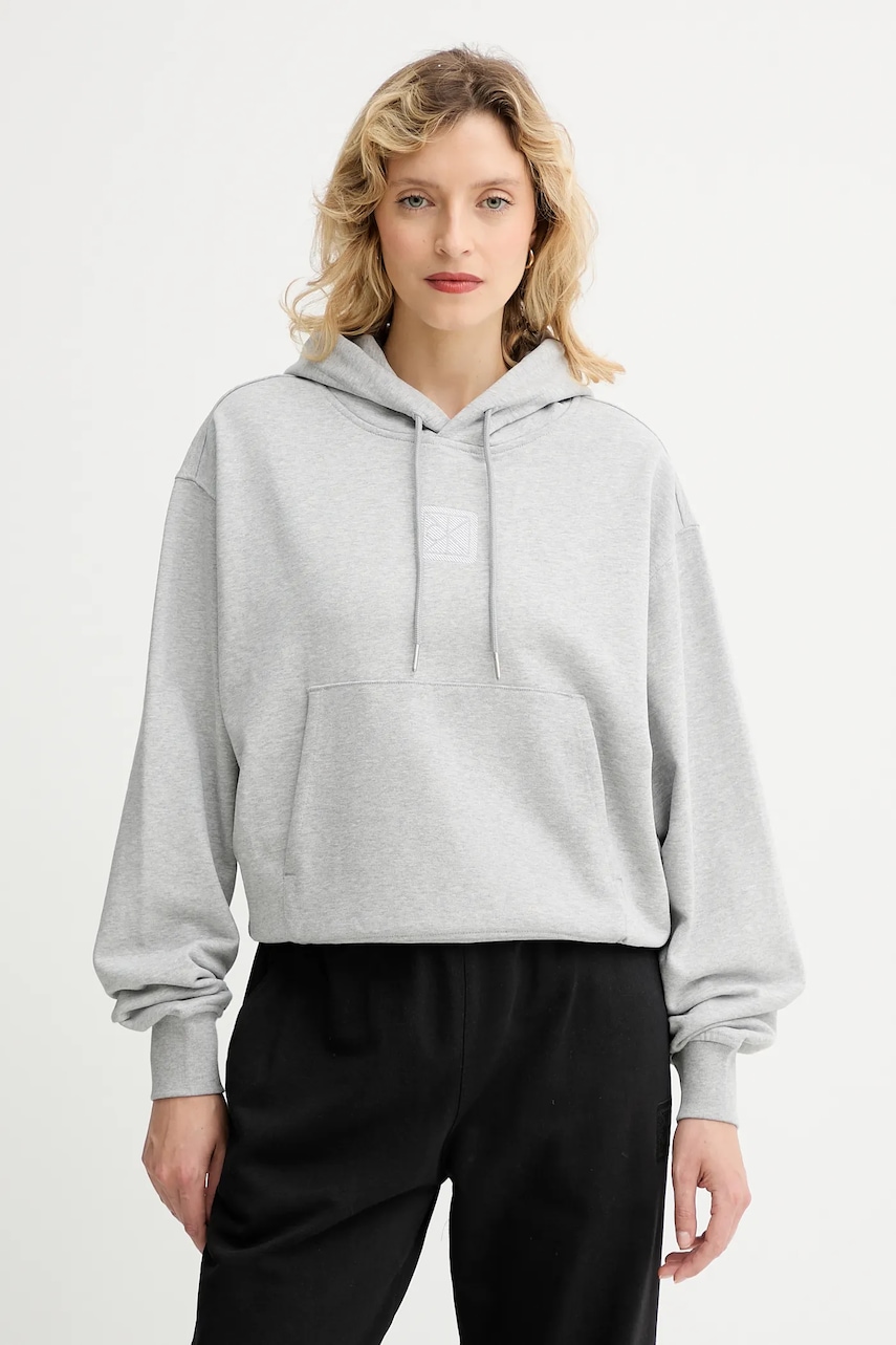 Levně Mikina Calvin Klein dámská, šedá barva, s kapucí, hladká, LV044D204G