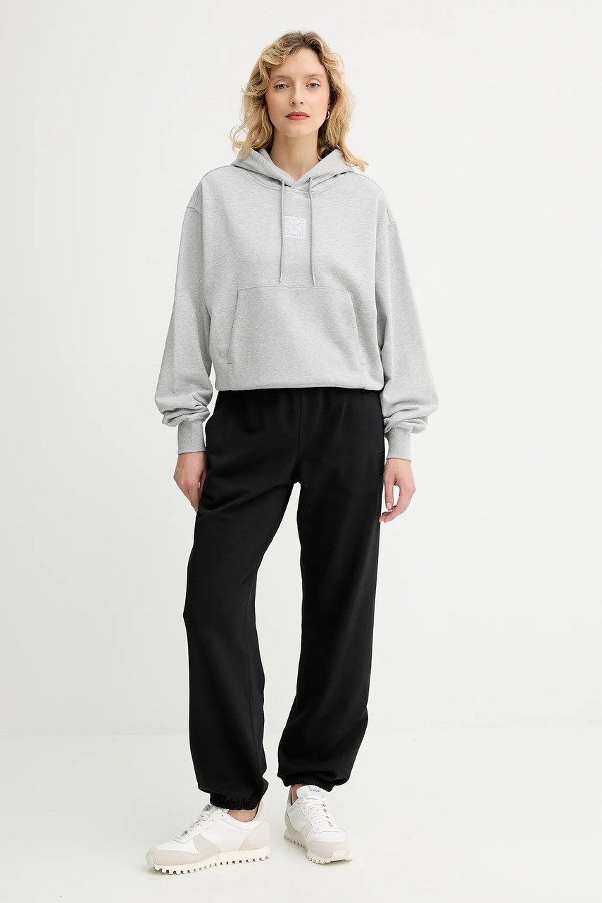 Кофта Calvin Klein цвет серый с капюшоном однотонная LV044D204G