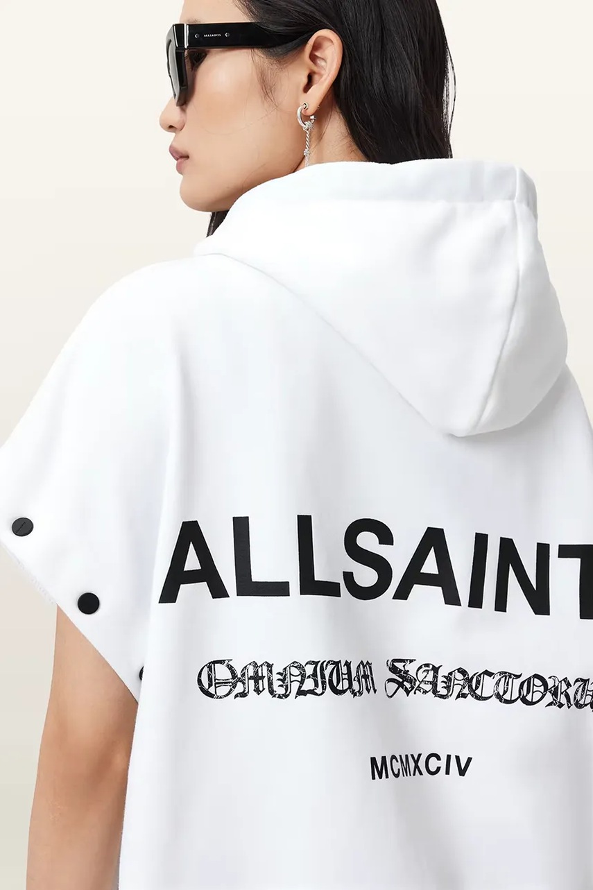 Хлопковая кофта AllSaints OMNIUM цвет белый с капюшоном однотонная W268JB