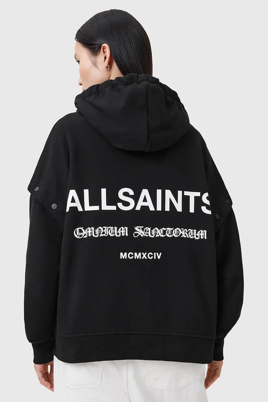 AllSaints hanorac de bumbac OMNIUM culoarea negru, cu glugă, uni, W268JB