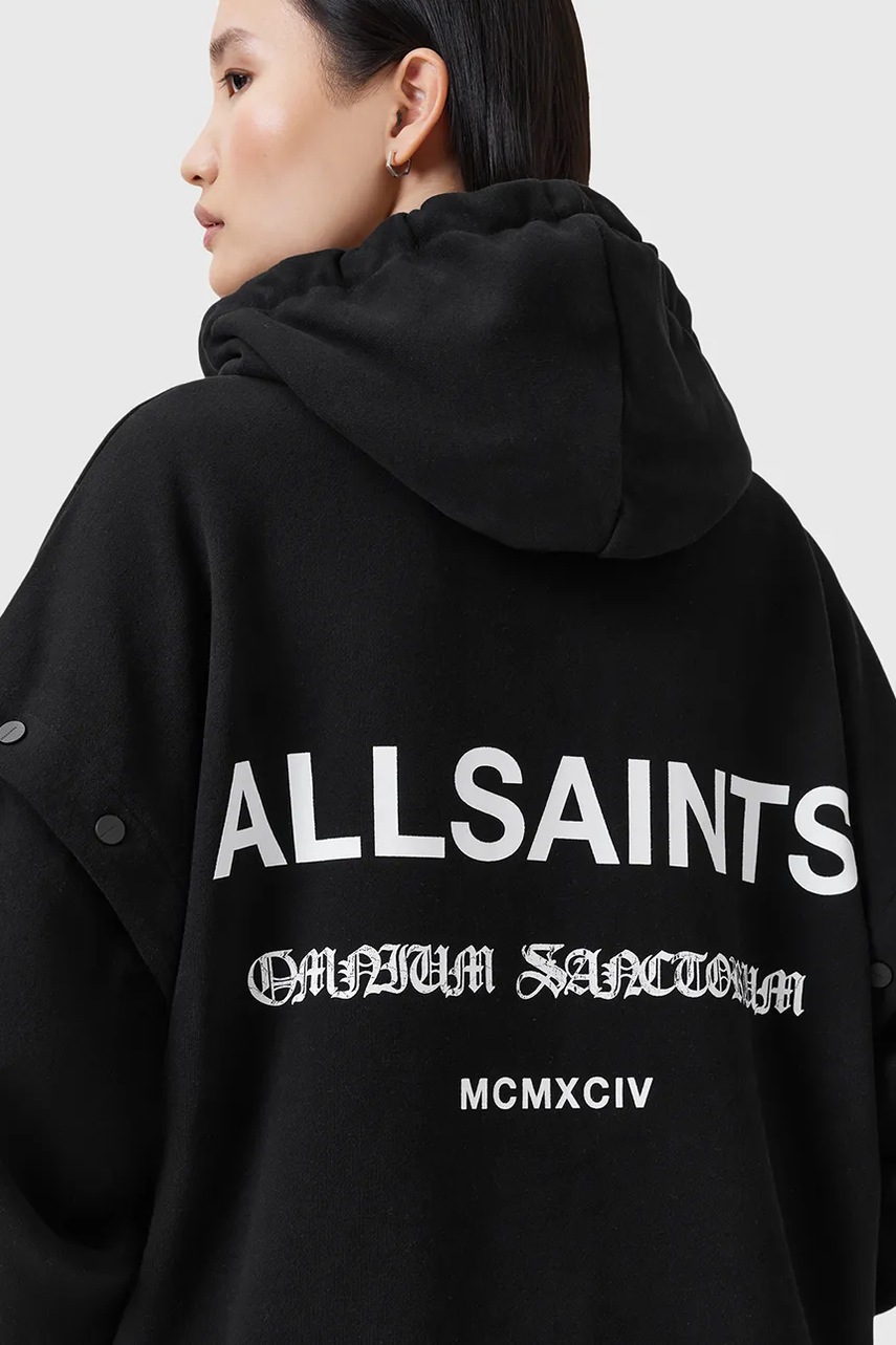Хлопковая кофта AllSaints OMNIUM цвет чёрный с капюшоном однотонная W268JB