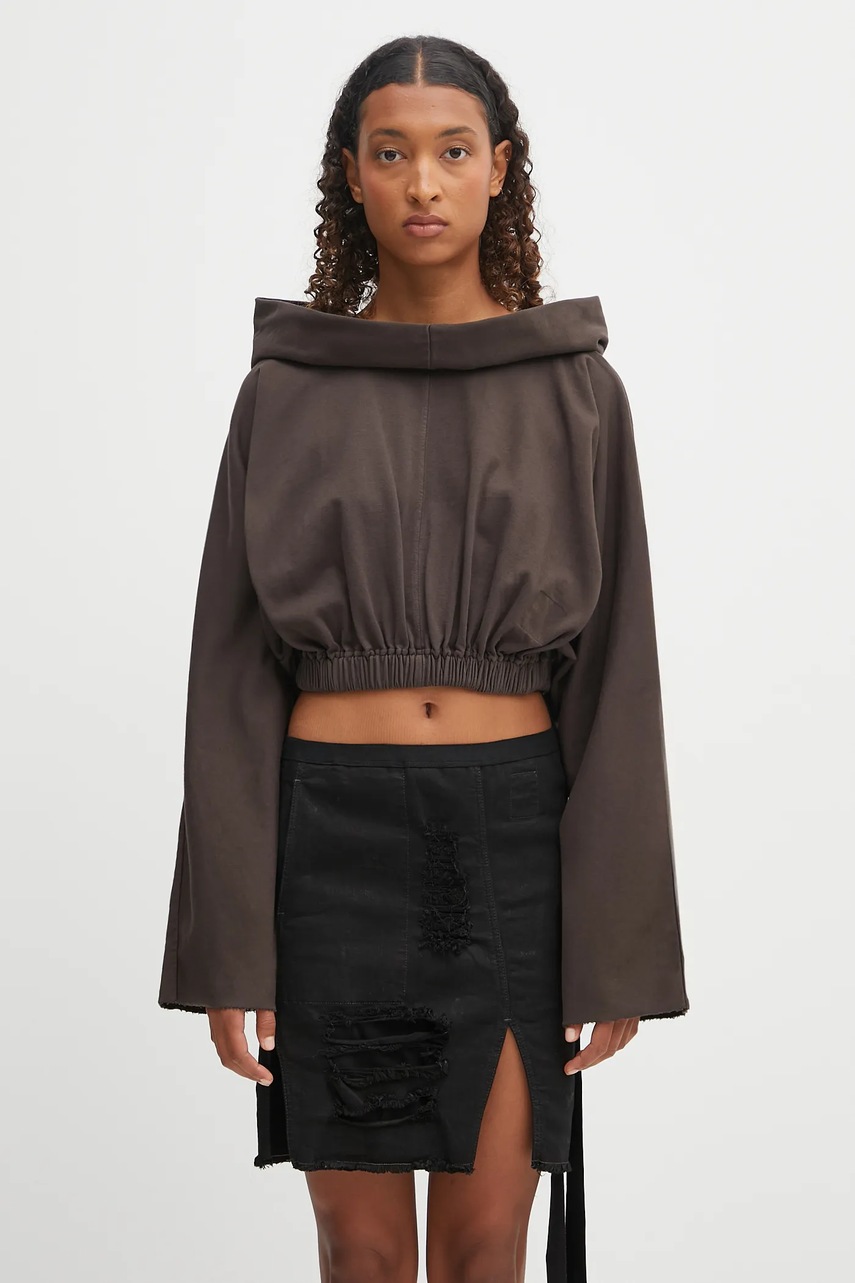 Rick Owens DRKSHDW hanorac de bumbac Cropped Hooded Tunic culoarea bej, cu glugă, uni, DS02E7236.RIG