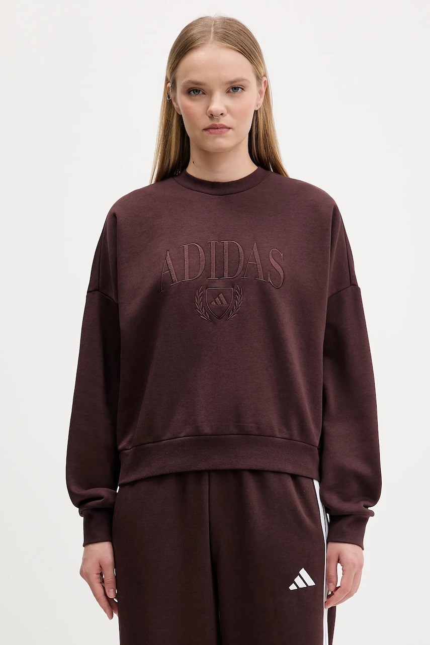 adidas bluză Cozy culoarea maro, cu imprimeu, JM1794