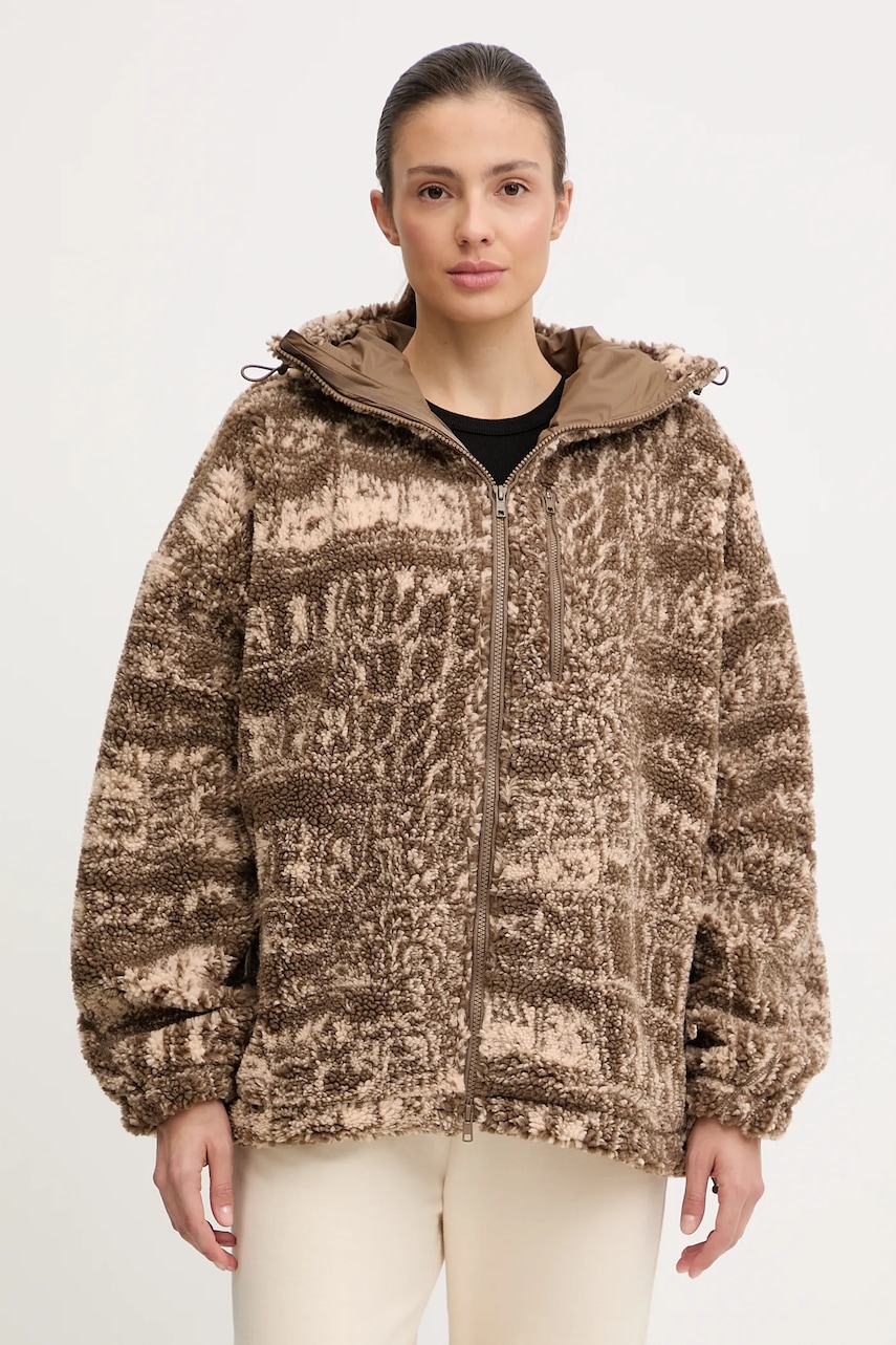 adidas by Stella McCartney bluză culoarea maro, cu glugă, JM3675