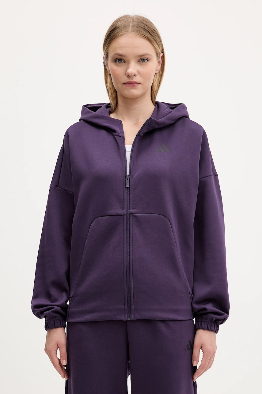 adidas bluză Future Icons culoarea violet, cu glugă, cu imprimeu, JX0441