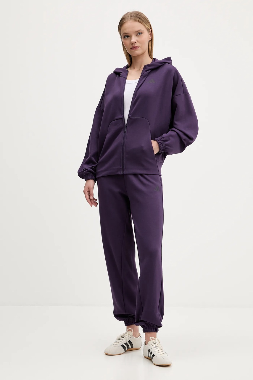 Кофта adidas Future Icons цвет фиолетовый с капюшоном с принтом JX0441