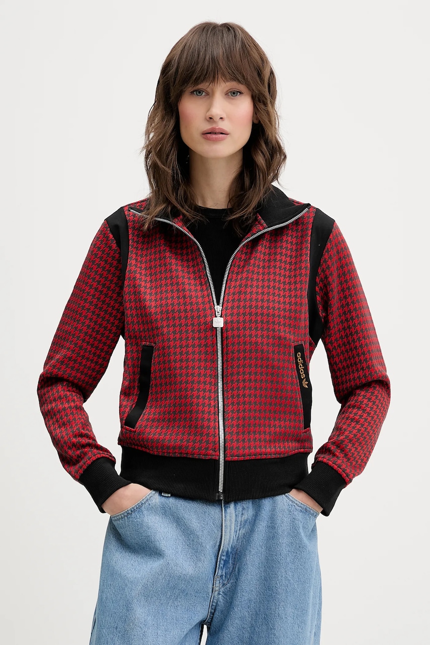 adidas Originals bluză Houndstooth culoarea roșu, cu imprimeu, JY3461