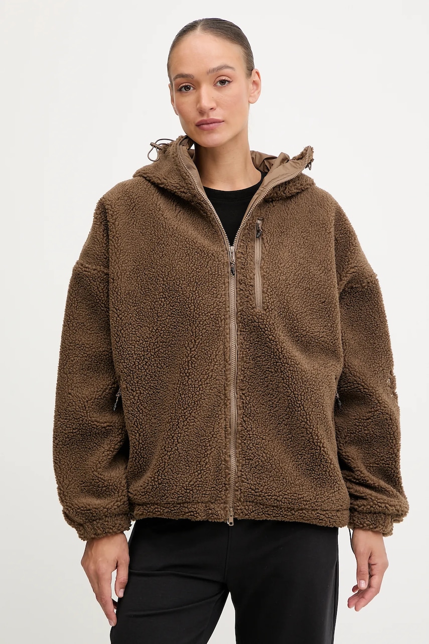 adidas by Stella McCartney hanorac fleece culoarea maro, cu glugă, uni, KA0646