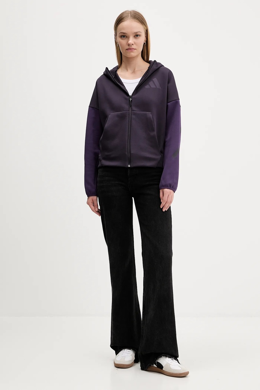 Кофта adidas adidas x Z.N.E цвет фиолетовый с капюшоном узор KC0990 Кофта adidas adidas x Z.N.E цвет фиолетовый с капюшоном узор KC0990