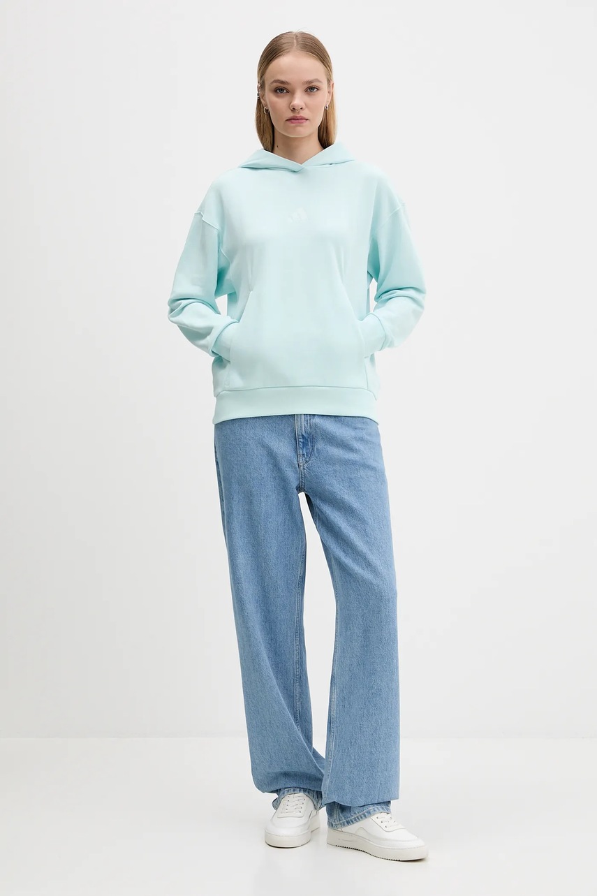 Хлопковая кофта adidas All Szn French Terry цвет бирюзовый с капюшоном однотонная JV7347
