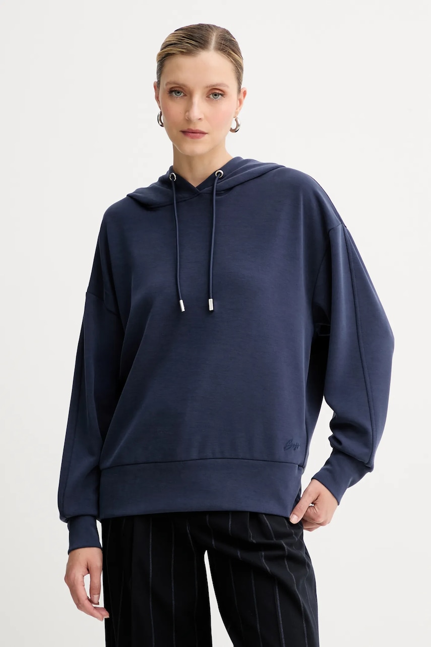 BOSS Orange bluză culoarea bleumarin, cu glugă, uni, 50551451