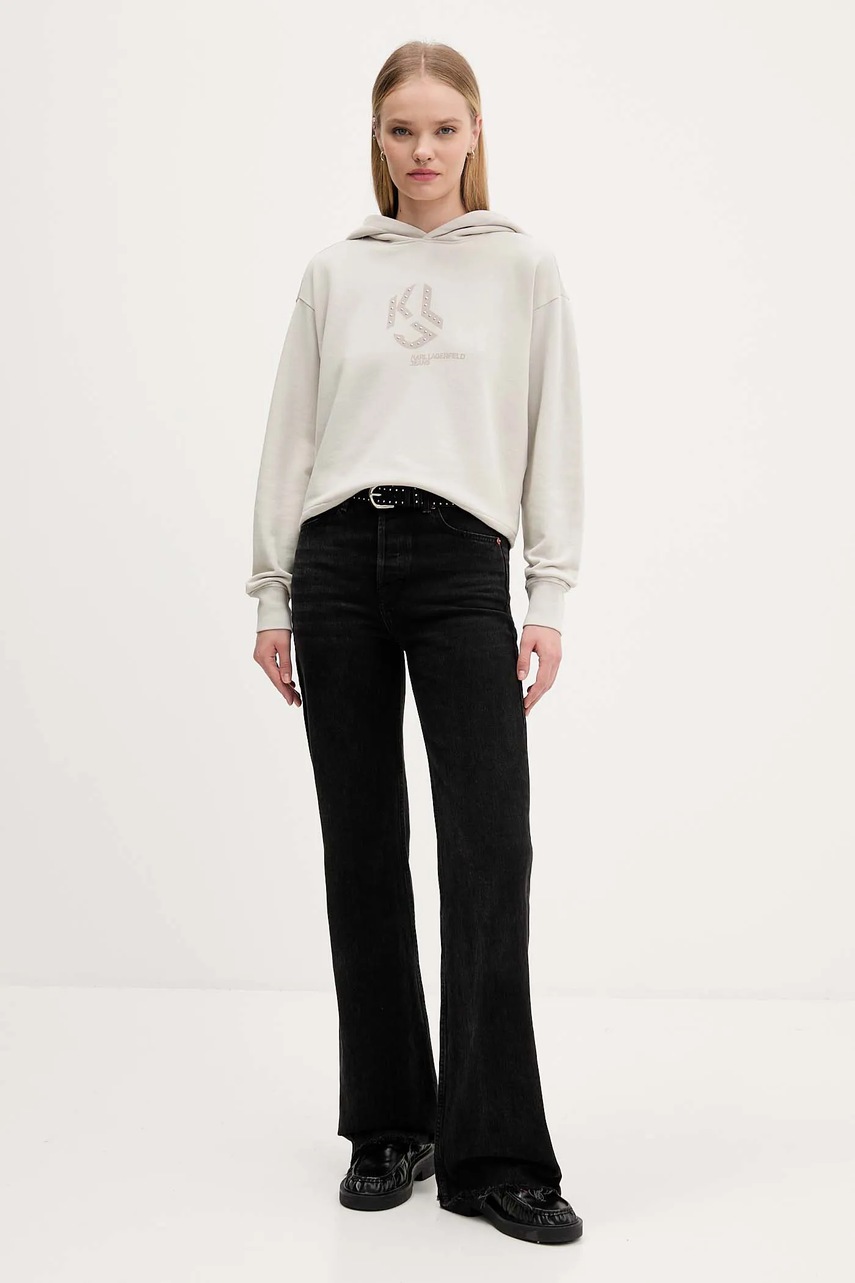 Хлопковая кофта Karl Lagerfeld Jeans цвет бежевый с капюшоном с принтом A4W20004