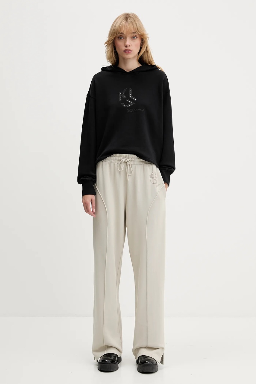 Хлопковая кофта Karl Lagerfeld Jeans цвет чёрный с капюшоном с принтом A4W20004