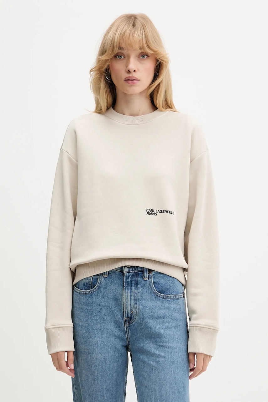 Karl Lagerfeld Jeans bluză culoarea bej, cu imprimeu, A4W20003