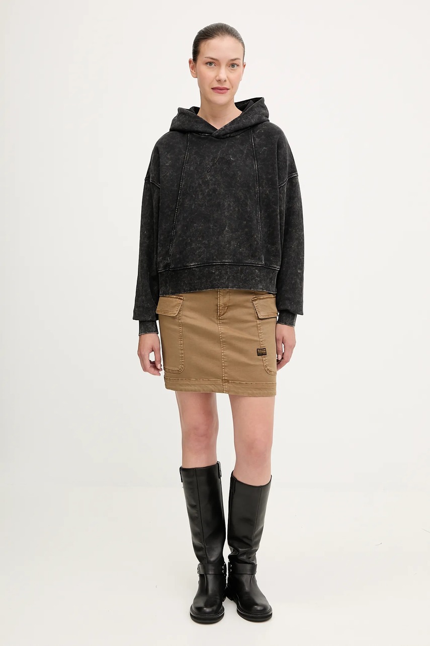 Хлопковая кофта G-Star цвет чёрный с капюшоном однотонная D27726.D969
