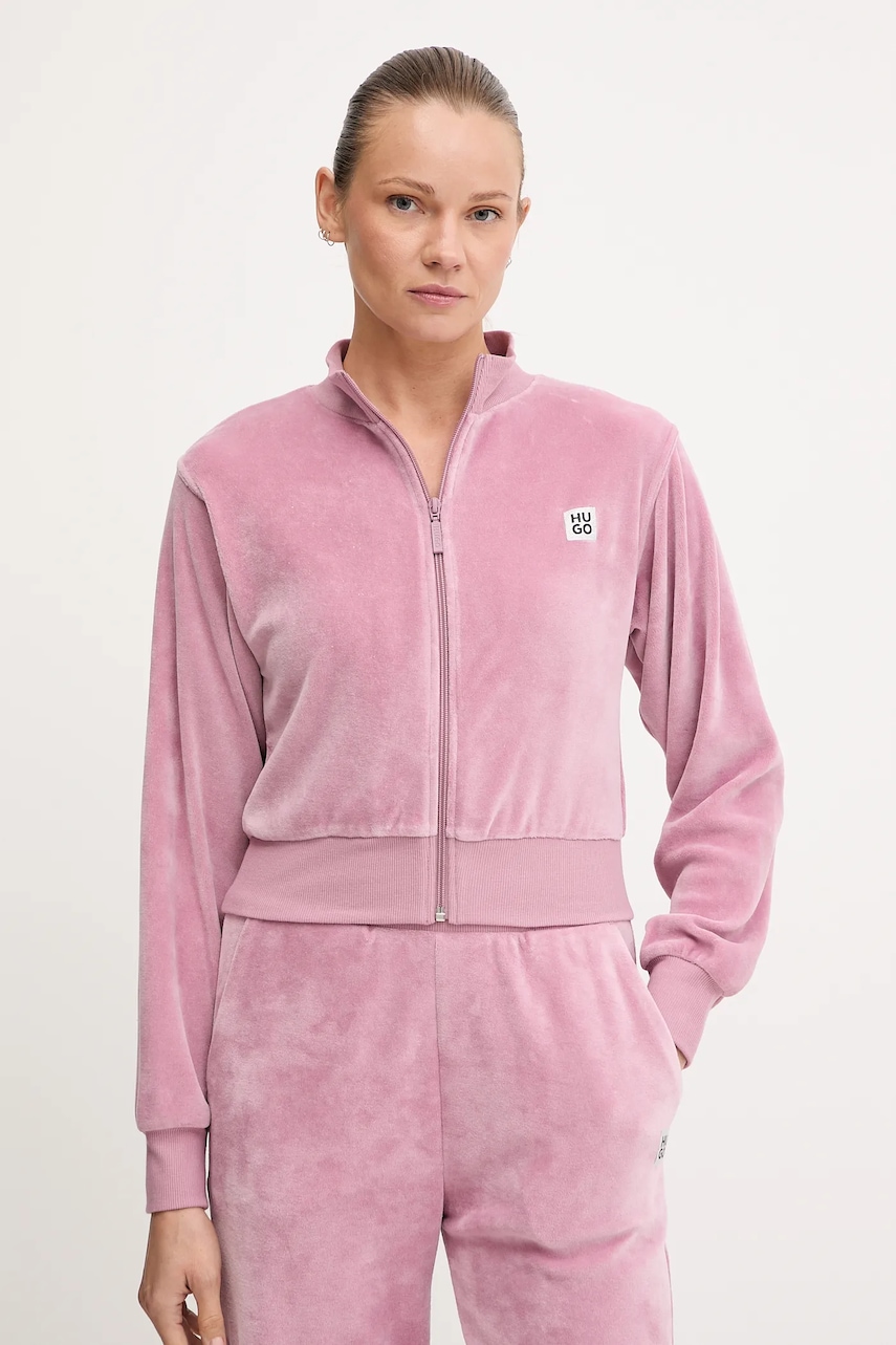 Levně Mikina HUGO dámská, růžová barva, s aplikací, 50549796