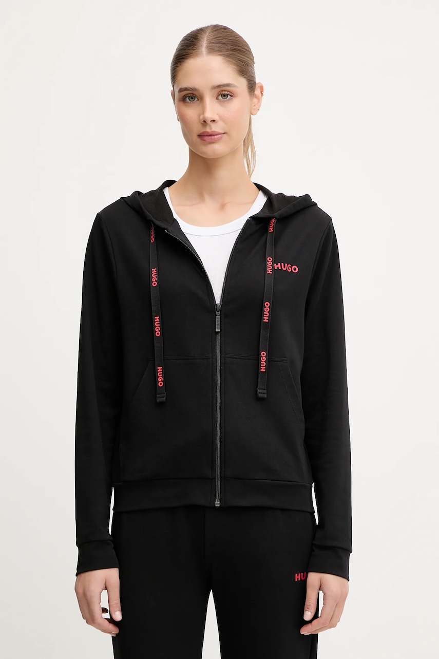 HUGO bluză lounge culoarea negru, cu glugă, cu imprimeu, 50556350