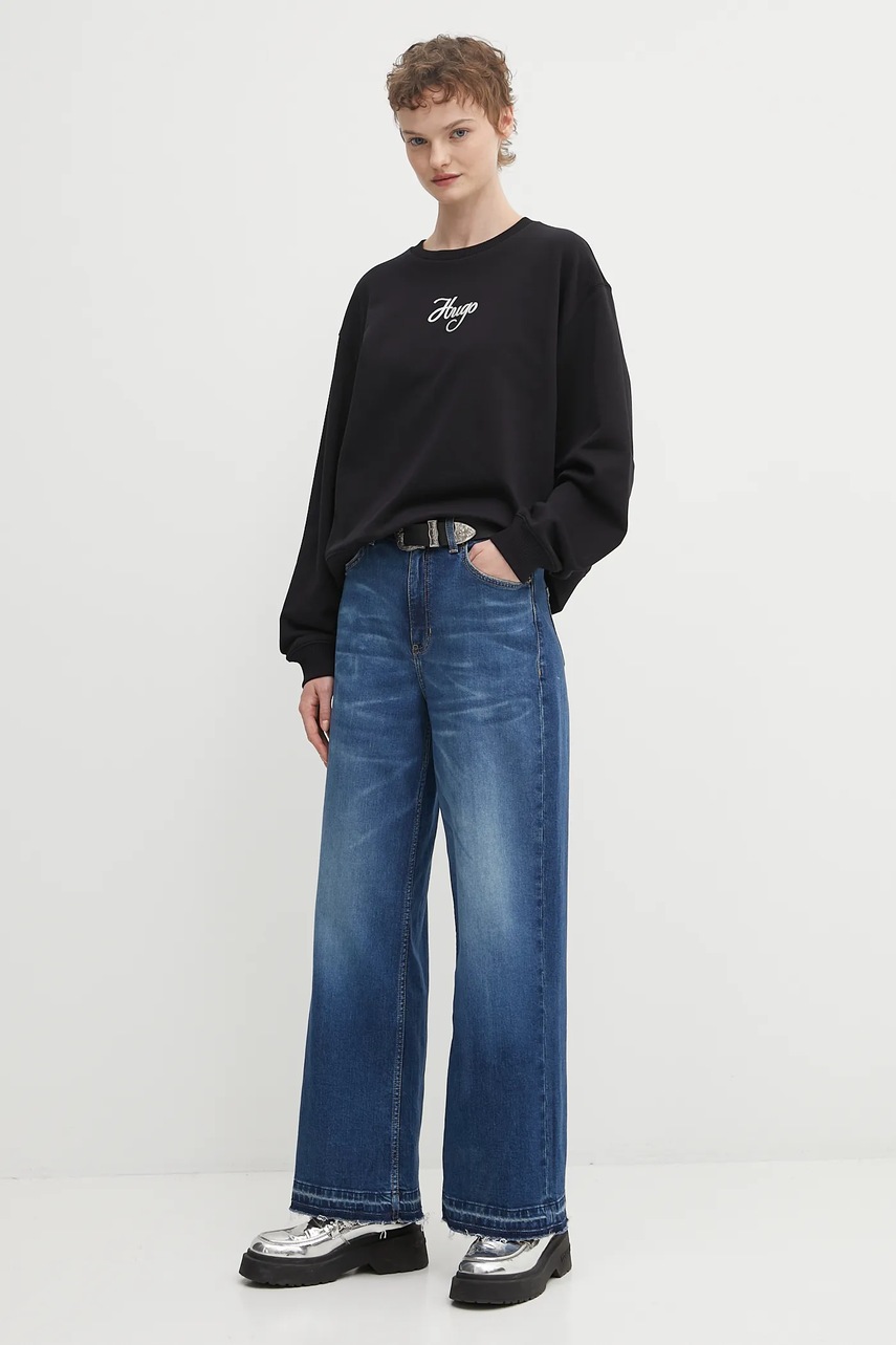 Хлопковая кофта HUGO цвет чёрный с принтом 50550149
