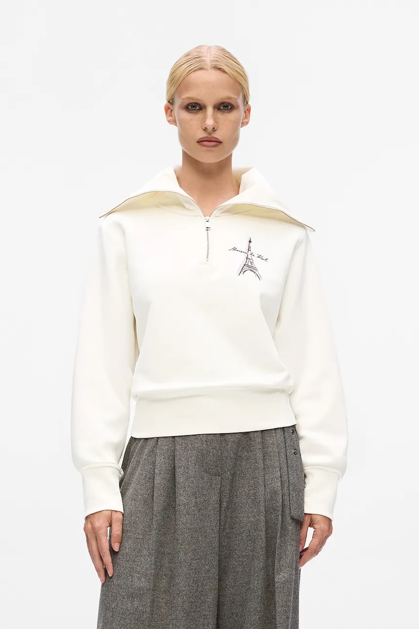 Karl Lagerfeld hanorac de bumbac culoarea bej, cu imprimeu, A4W20067