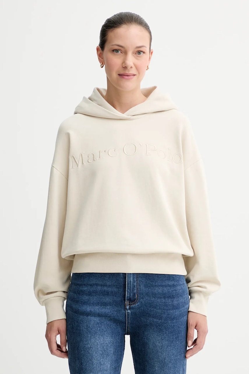 Marc O\'Polo hanorac de bumbac culoarea bej, cu glugă, cu imprimeu, 508407354165