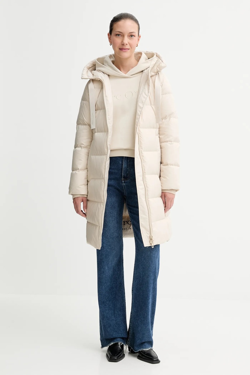 Хлопковая кофта Marc OPolo цвет бежевый с капюшоном с аппликацией 508407354165