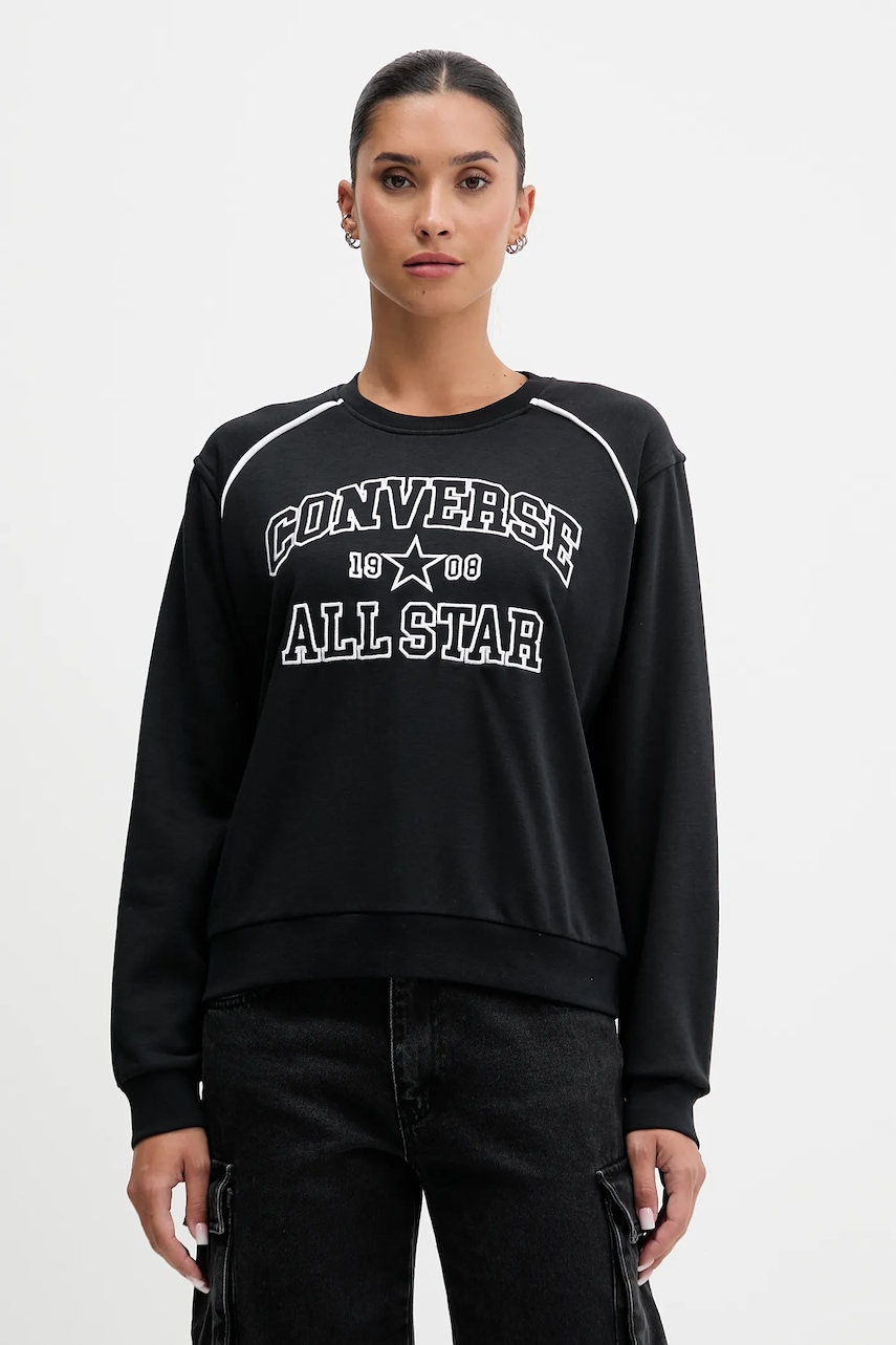 Converse bluză culoarea negru, cu imprimeu, CVW5K257