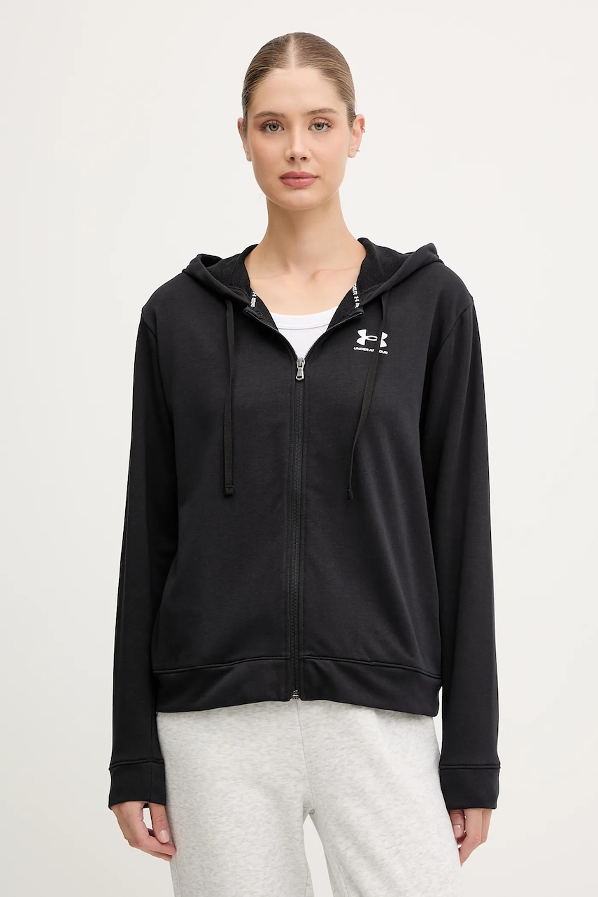 Under Armour bluză UA Rival culoarea negru, cu glugă, cu imprimeu, 6005509
