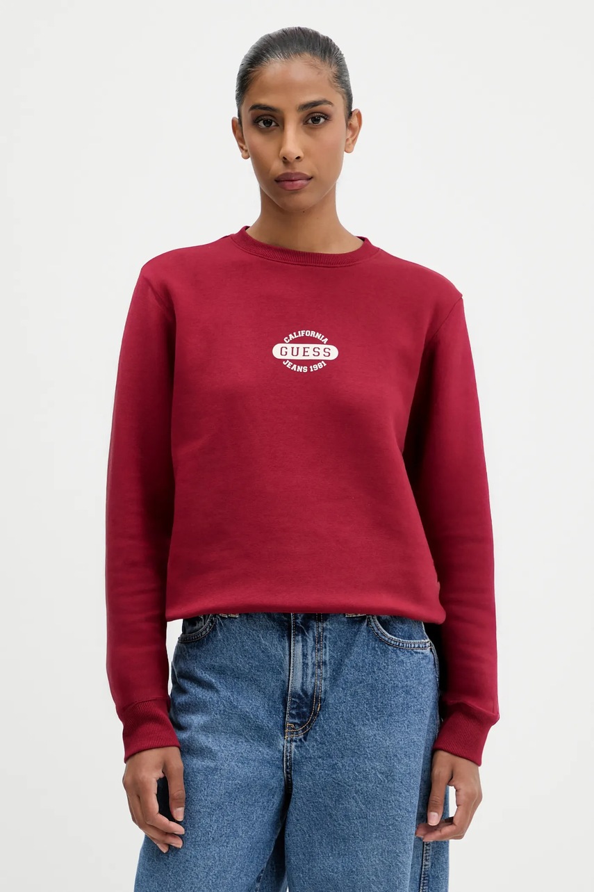 Levně Mikina Guess Jeans dámská, vínová barva, vzorovaná, W5BQ07 KC811