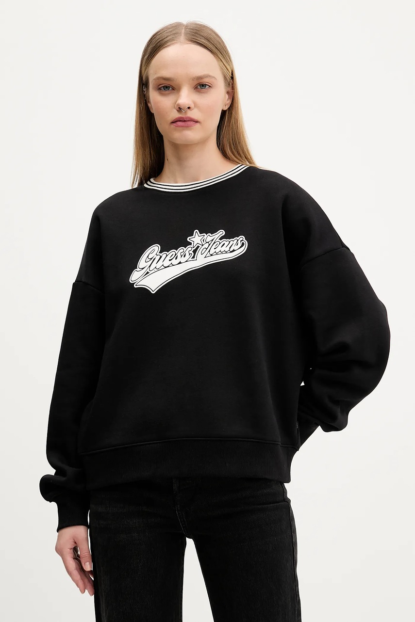 Levně Mikina Guess Jeans dámská, černá barva, s potiskem, W5BQ23 KC811
