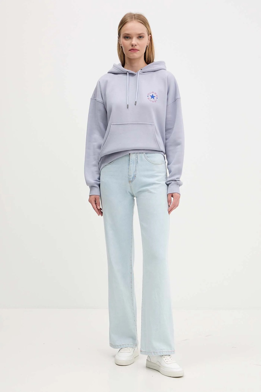 Кофта Guess Jeans цвет фиолетовый с капюшоном с принтом W5BQ24 KC811