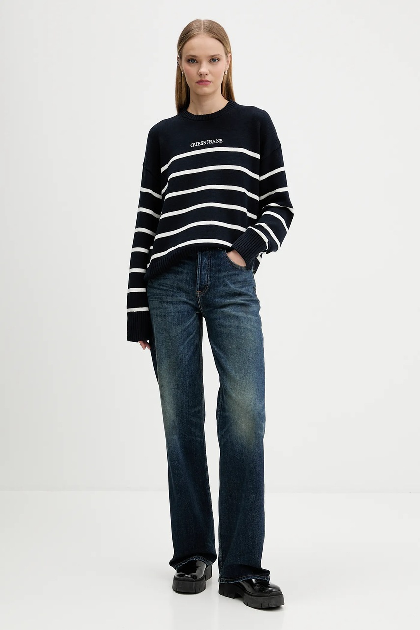 Хлопковый свитер Guess Jeans цвет синий лёгкий W5BR03 Z3HM1