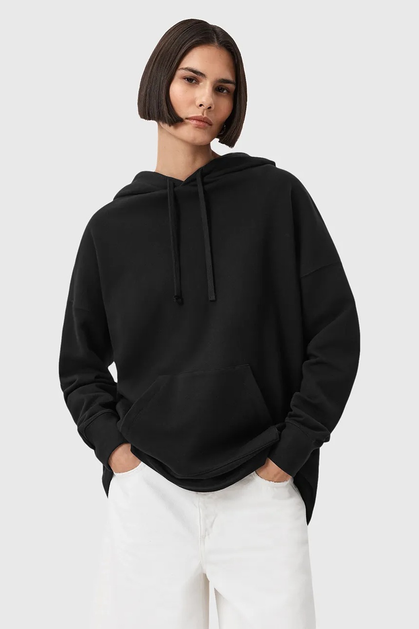 Хлопковая кофта AllSaints ETTI цвет чёрный с капюшоном узор W054JD