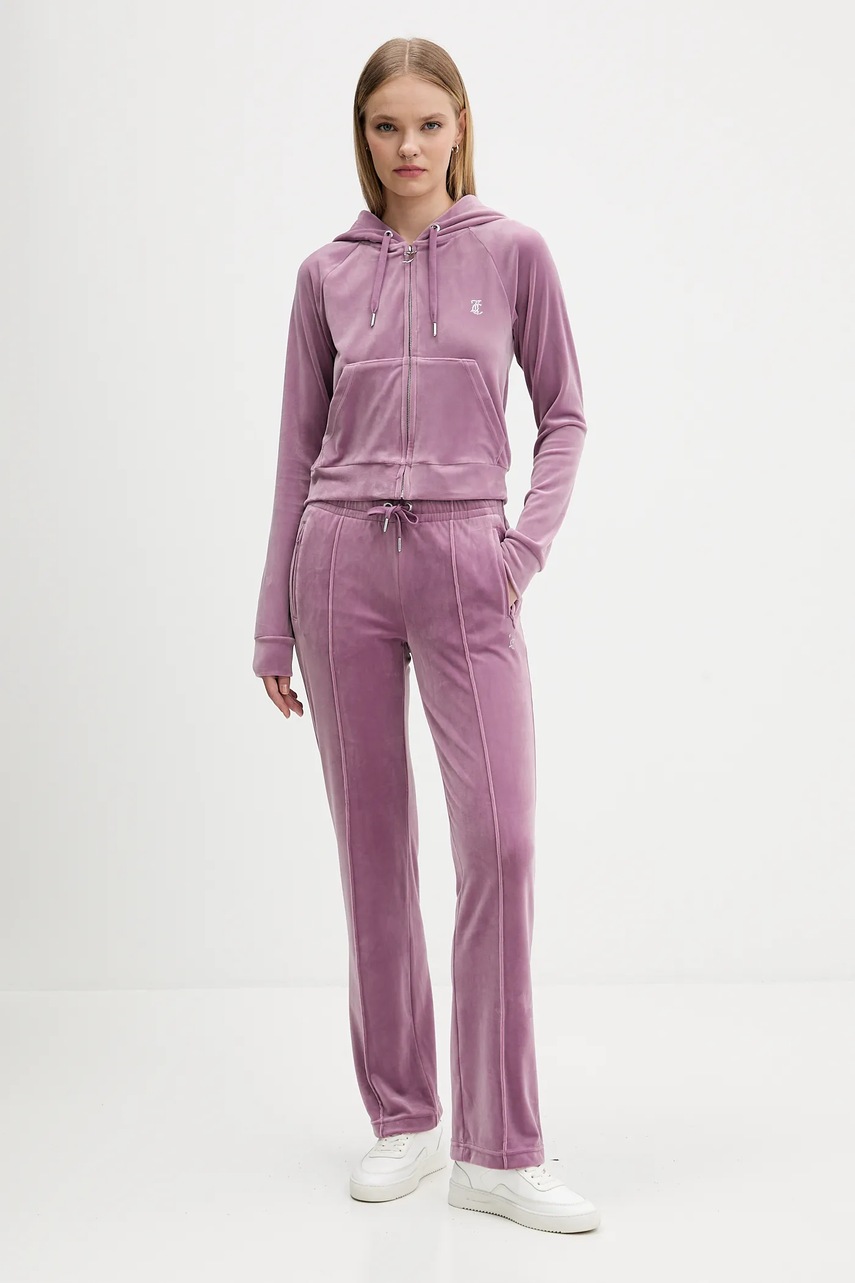 Кофта из велюра Juicy Couture цвет фиолетовый с капюшоном однотонная JCWAS225306 Кофта из велюра Juicy Couture цвет фиолетовый с капюшоном однотонная JCWAS225306