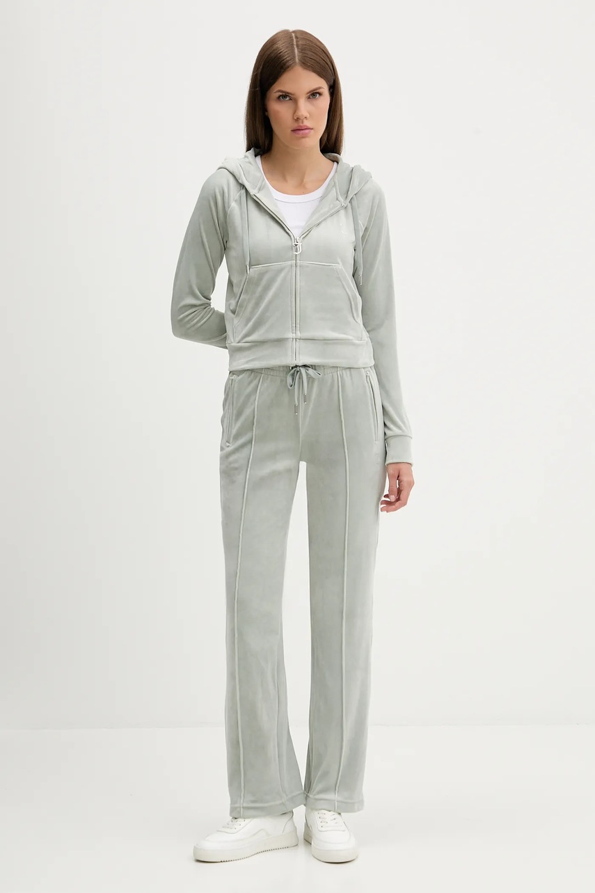 Кофта из велюра Juicy Couture цвет серый с капюшоном однотонная JCWAS225306