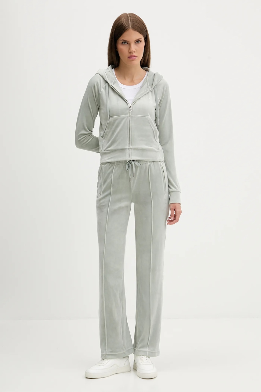 Кофта из велюра Juicy Couture цвет серый с капюшоном однотонная JCWAS225306 Кофта из велюра Juicy Couture цвет серый с капюшоном однотонная JCWAS225306