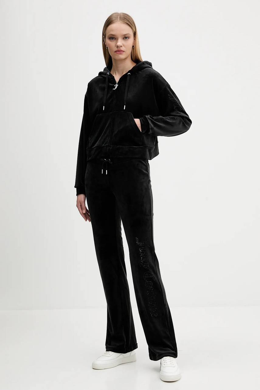 Кофта из велюра Juicy Couture цвет чёрный с капюшоном однотонная JCWAS225310