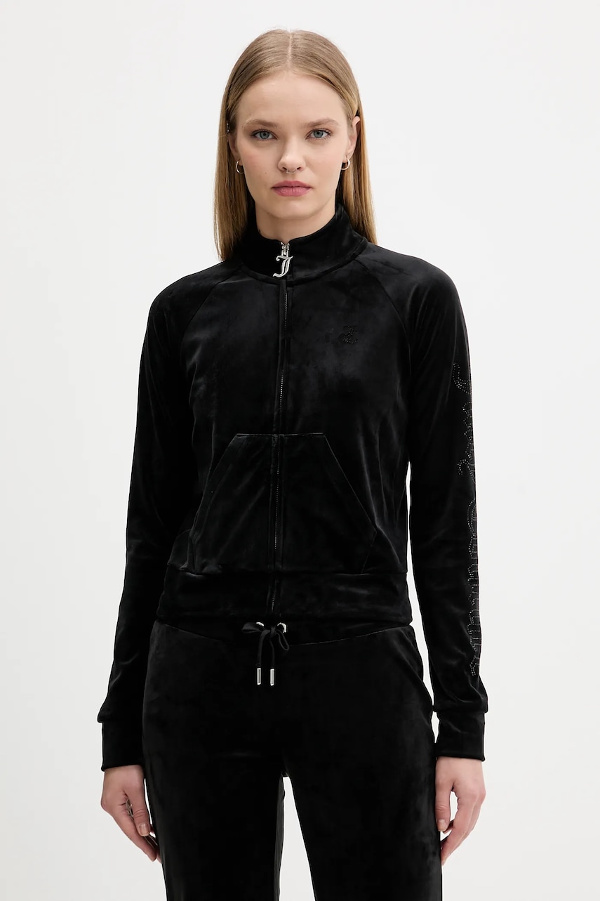 Juicy Couture bluză din velur culoarea negru, cu imprimeu, JCWCT225308