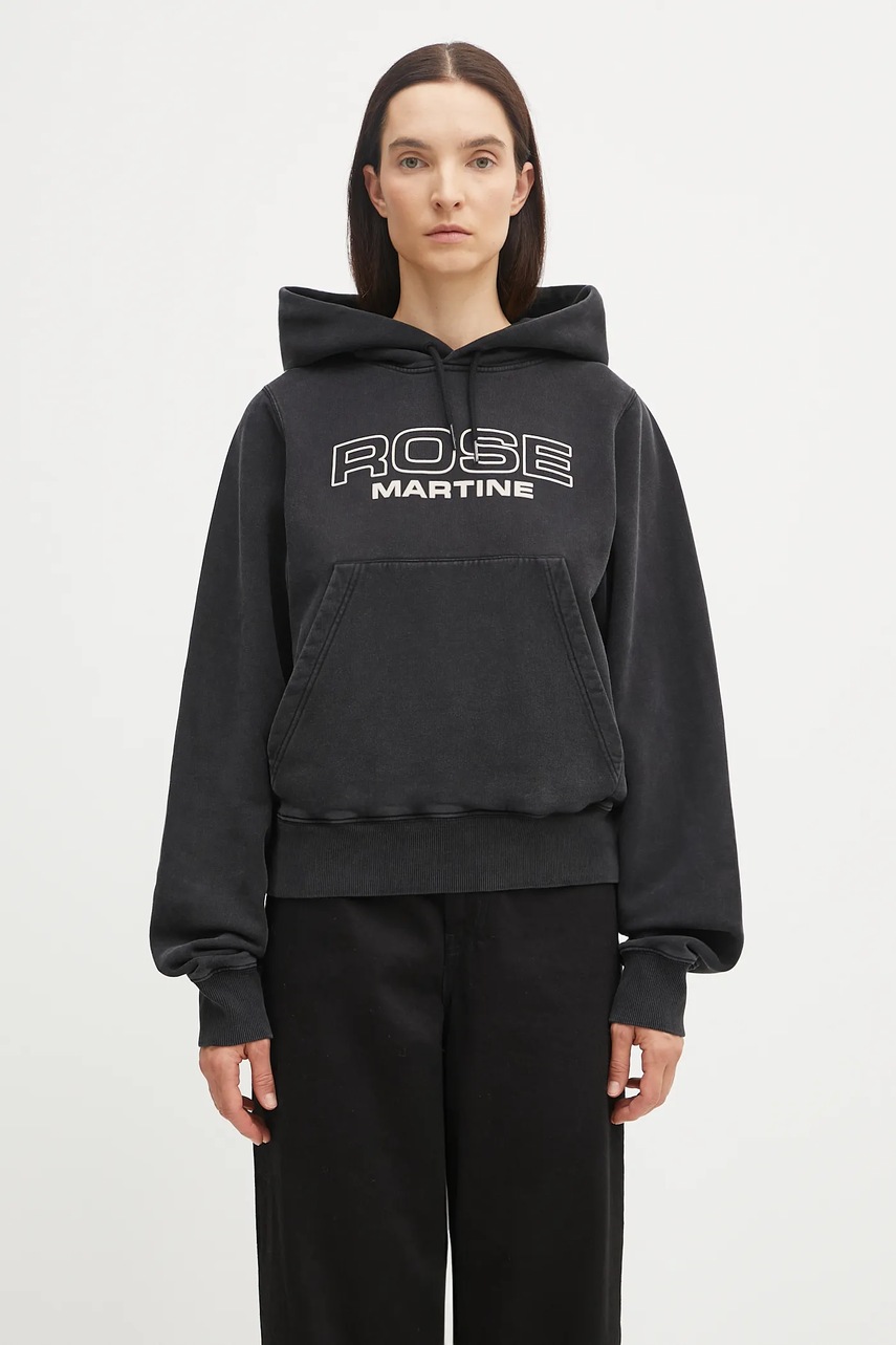 Bavlněná mikina Martine Rose Shrunken dámská, černá barva, s kapucí, vzorovaná, 625JS01002CW