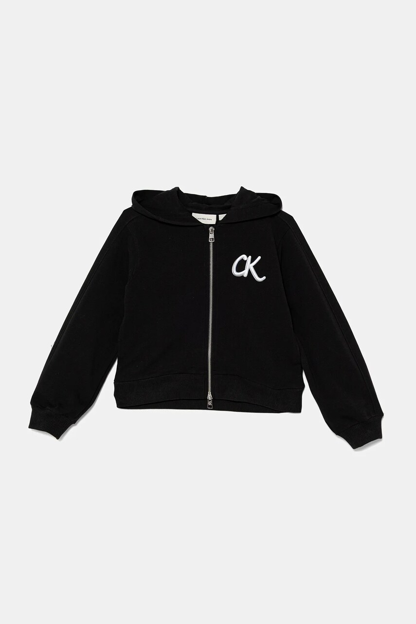 Levně Mikina Calvin Klein Jeans černá barva, s kapucí, hladká, IG0IG02969