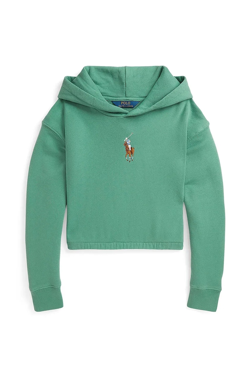 Dětská mikina Polo Ralph Lauren zelená barva, s kapucí, hladká, 313970990001