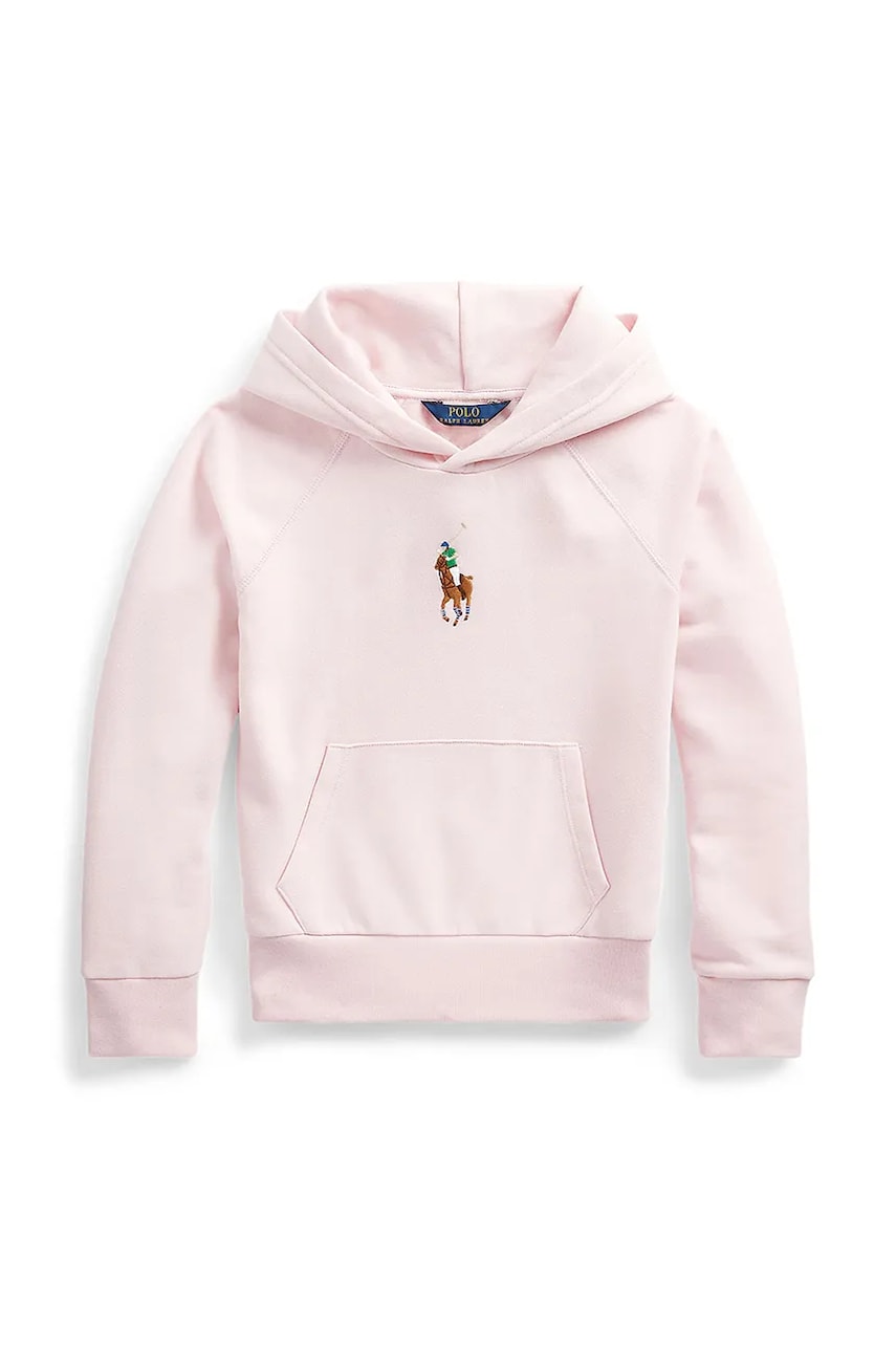 Levně Dětská bavlněná mikina Polo Ralph Lauren růžová barva, s kapucí, s aplikací, 313844838025