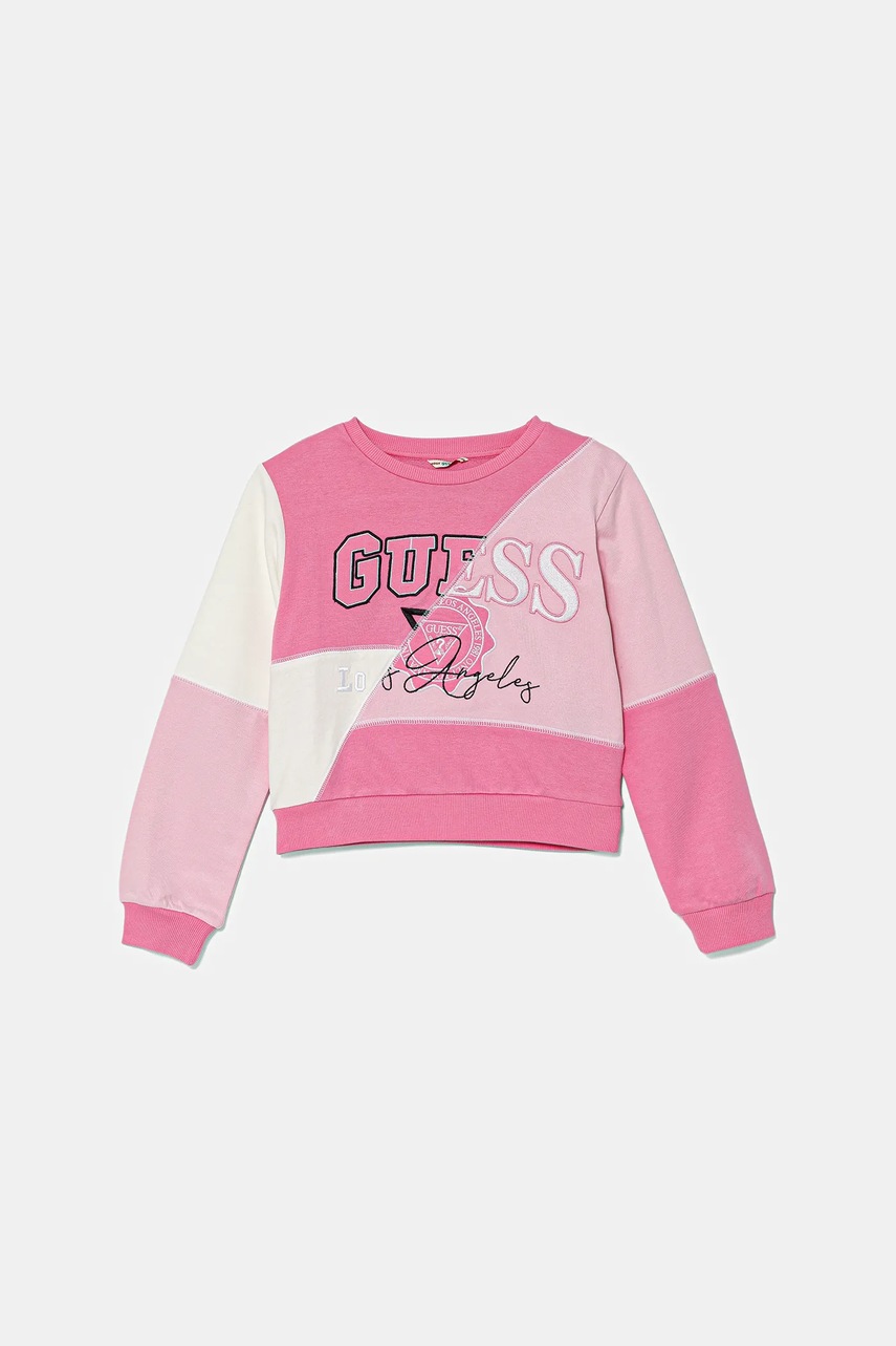 Levně Dětská bavlněná mikina Guess růžová barva, s aplikací, J5YQ04 KA6R4