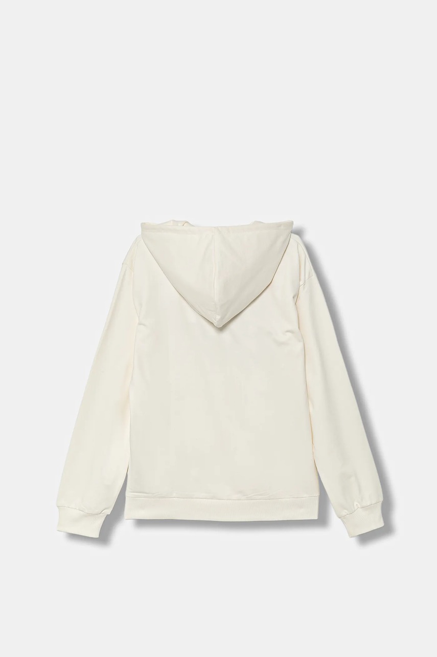 Детская хлопковая кофта Guess цвет бежевый с капюшоном с аппликацией J5YQ06 KA6R4