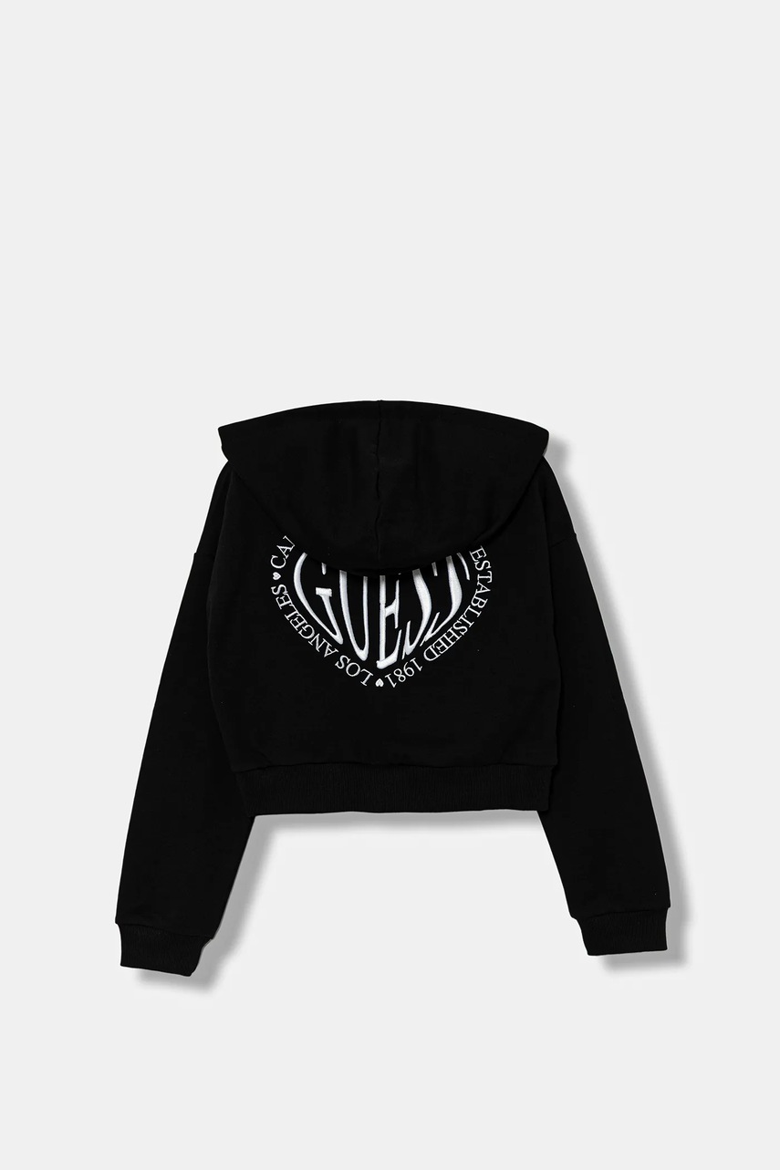 Детская хлопковая кофта Guess цвет чёрный с капюшоном с аппликацией J5YQ07 KAD74