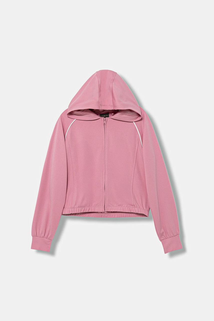 Levně Dětská mikina Guess růžová barva, s kapucí, hladká, J5YQ08 KCY62